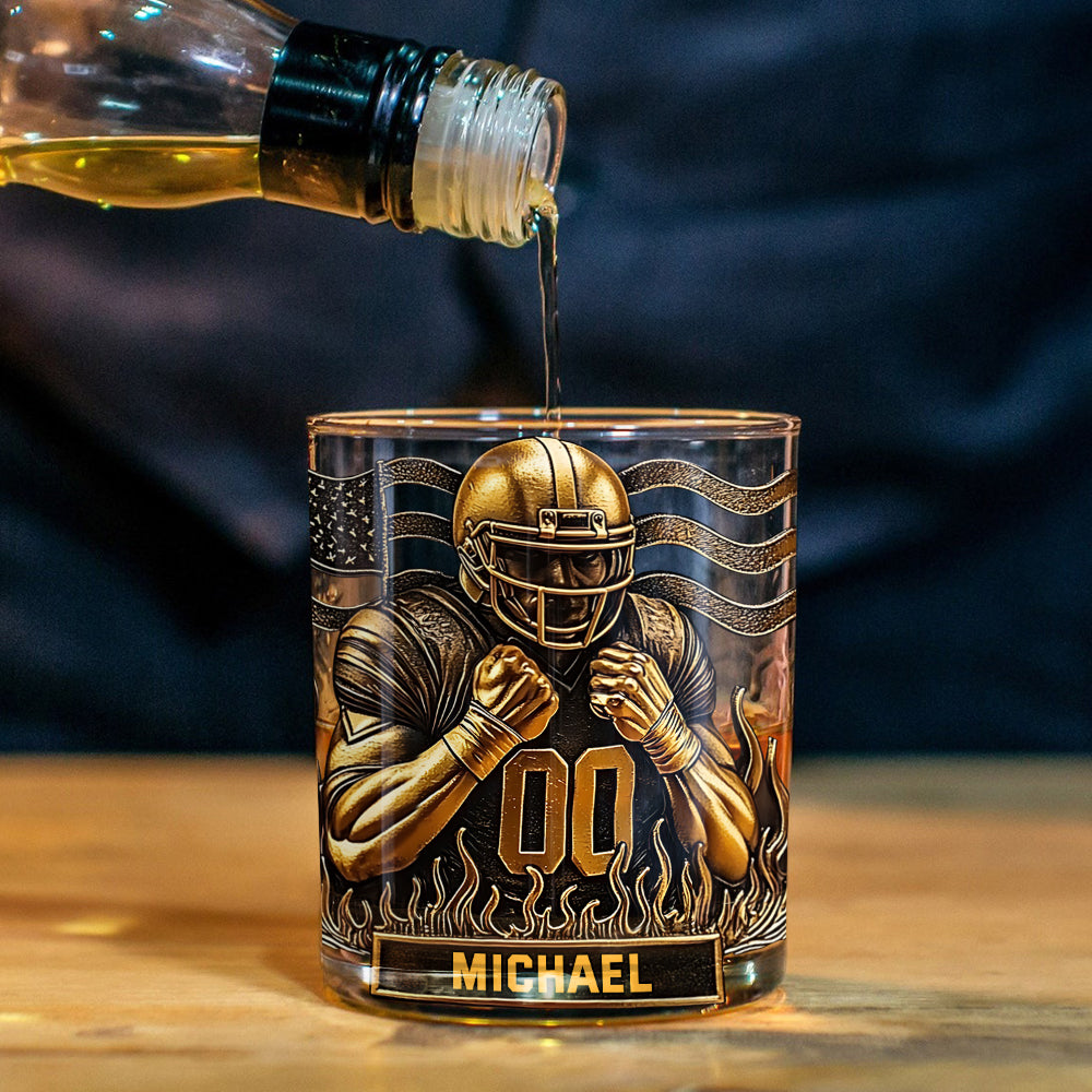 Whiskey & American Football – Personalisiertes Whiskeyglas mit Football-Motiv