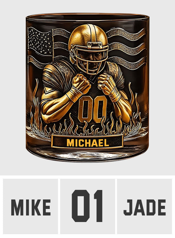 Whiskey & American Football – Personalisiertes Whiskeyglas mit Football-Motiv