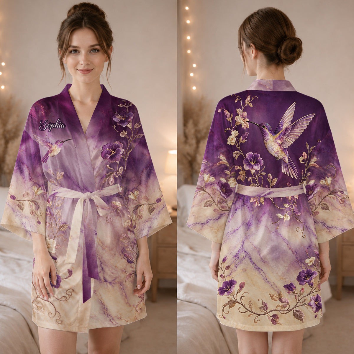 Love Hummingbird - Personalized Hummingbird Satin Robe
