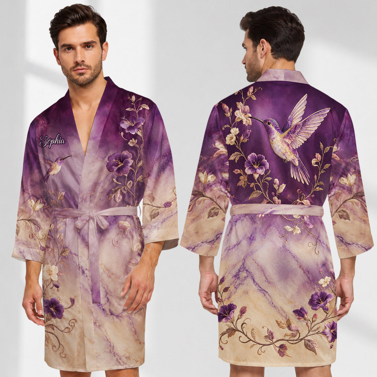 Love Hummingbird - Personalized Hummingbird Satin Robe