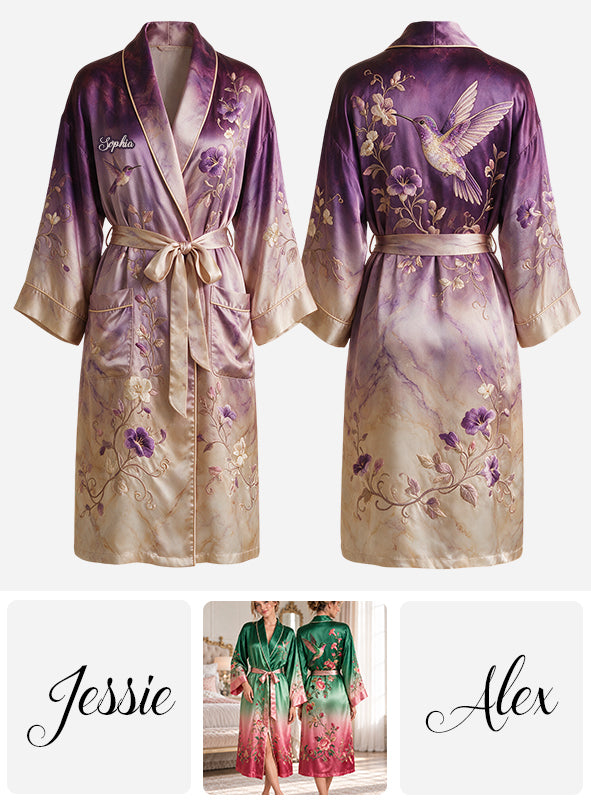 Love Hummingbird - Personalized Hummingbird Satin Robe