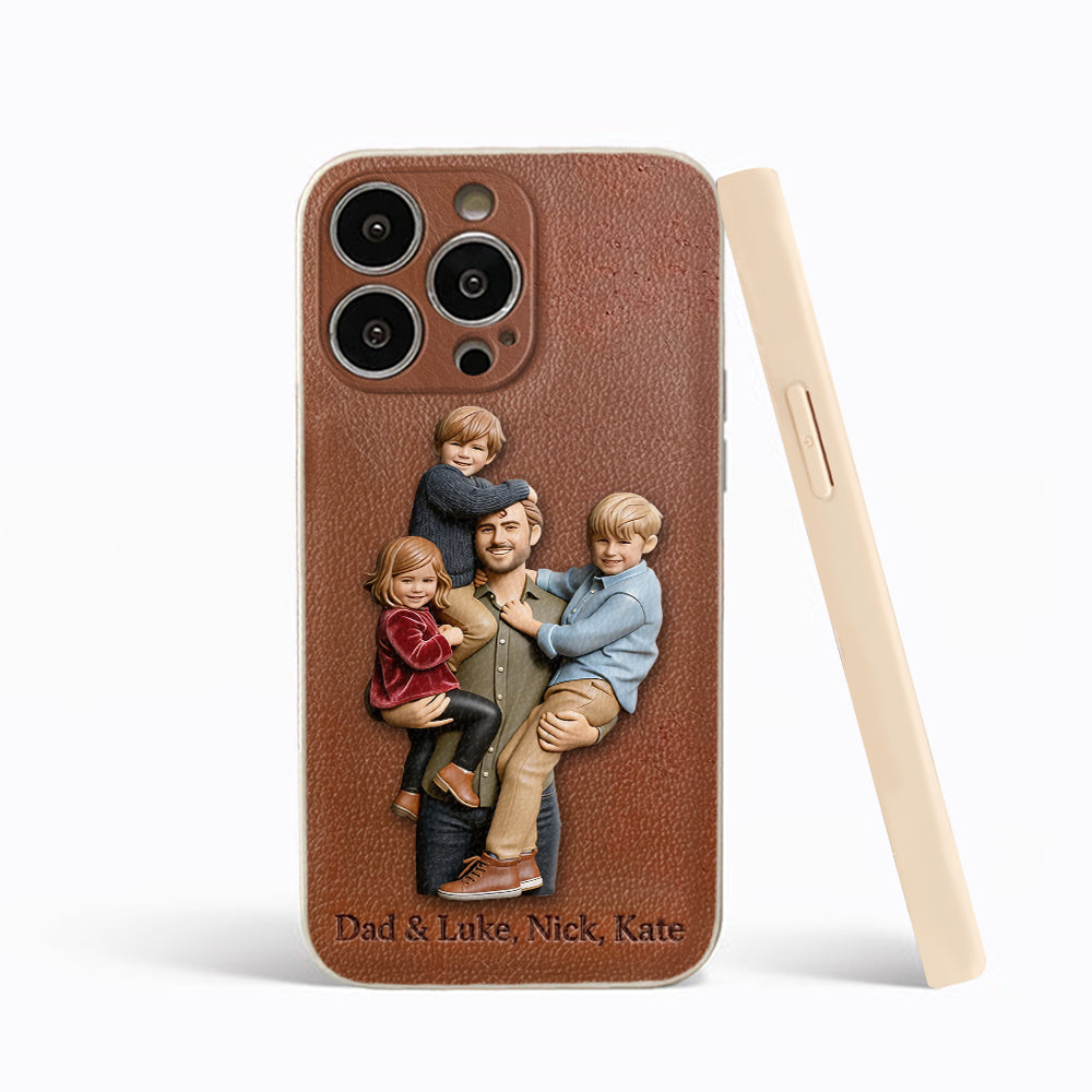 Best Dad Ever - Personalized Father 3D Embossed Leather Phone Case