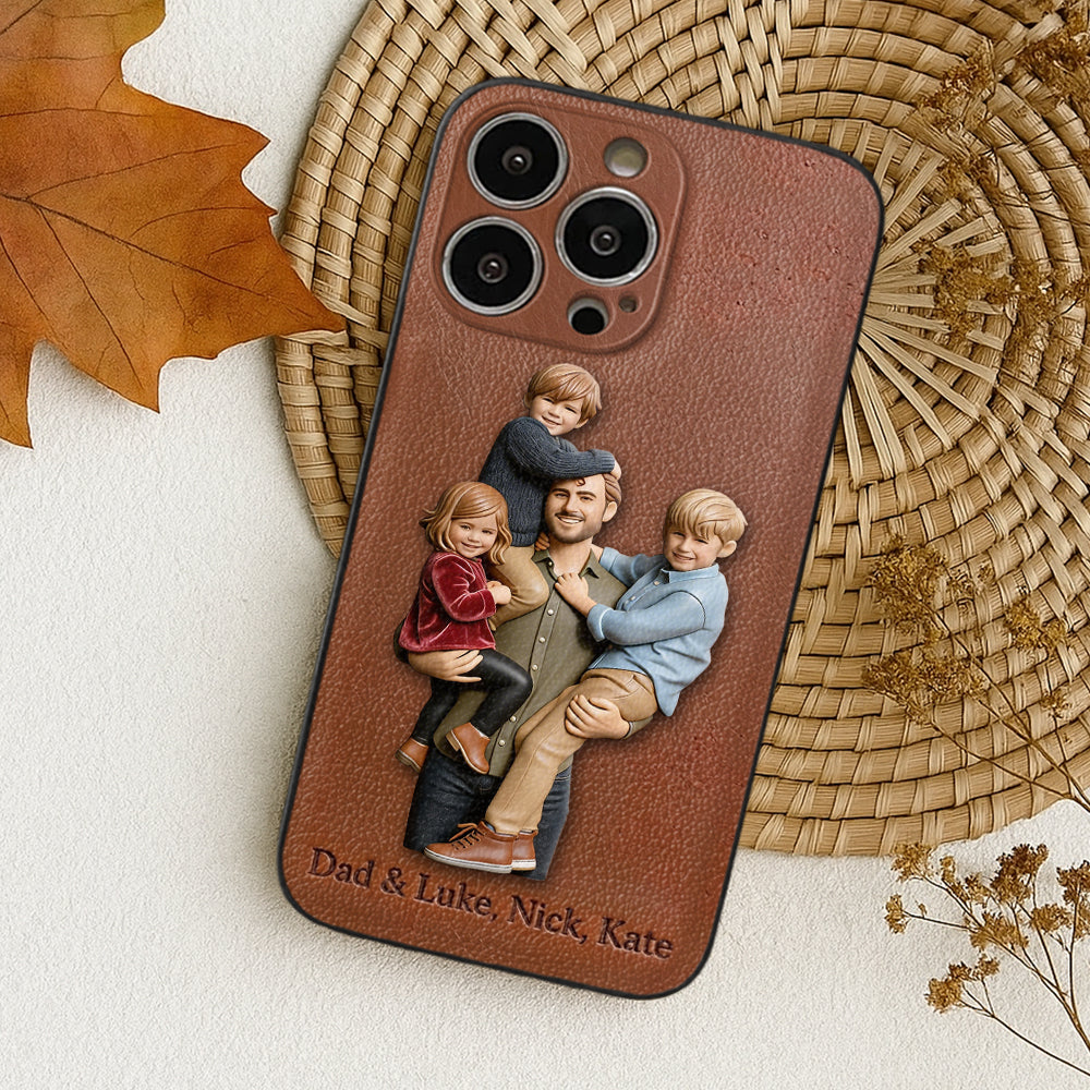 Best Dad Ever - Personalized Father 3D Embossed Leather Phone Case
