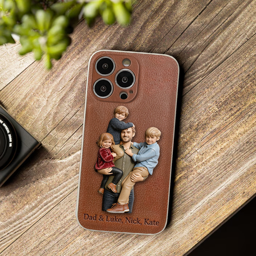 Best Dad Ever - Personalized Father 3D Embossed Leather Phone Case