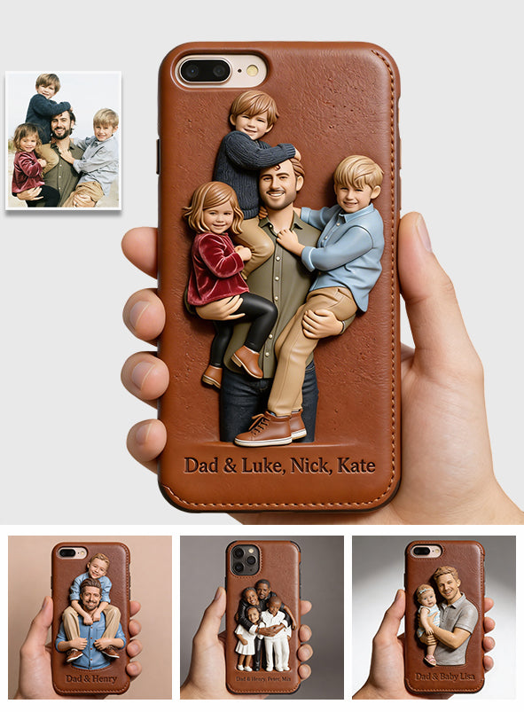 Best Dad Ever - Personalized Father 3D Embossed Leather Phone Case