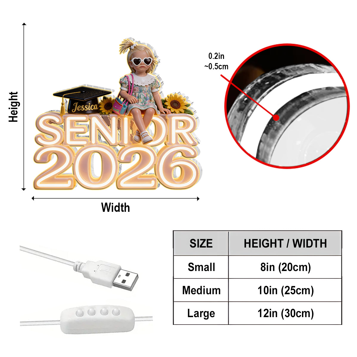 Senior 2026 - Personalisierte Abschluss-Acryl-LED-Nachtlampe