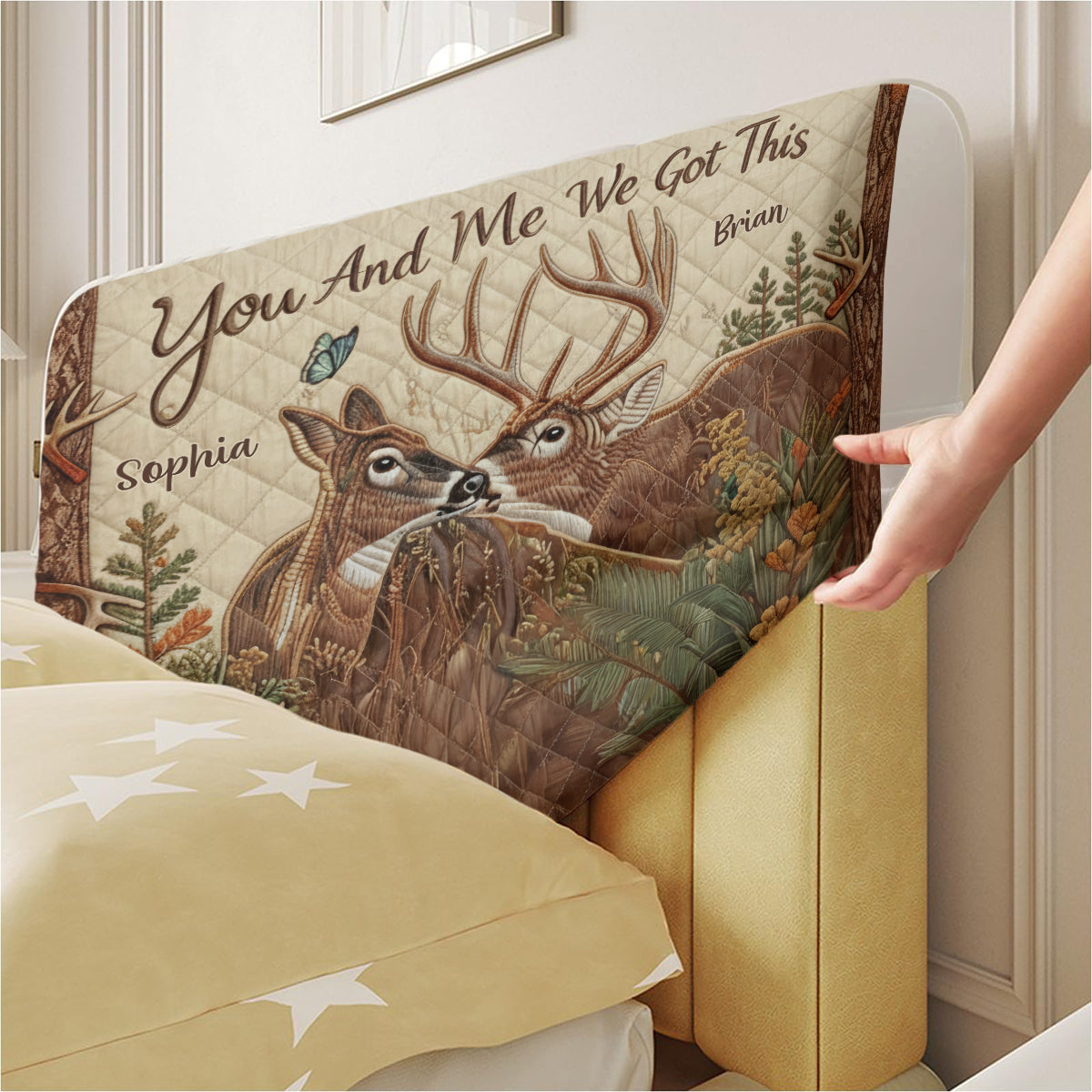 Couple de cerfs - Housse de tête de lit personnalisée pour la chasse