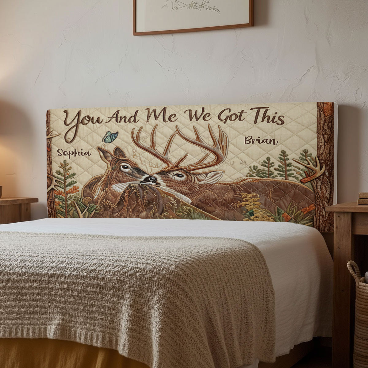 Couple de cerfs - Housse de tête de lit personnalisée pour la chasse