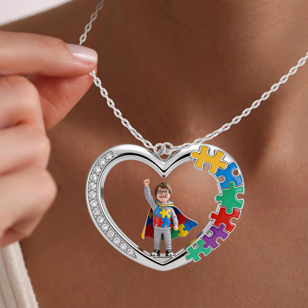 Autism Kid - Personalized Autism Awareness Shaped Metal Pendant Necklace