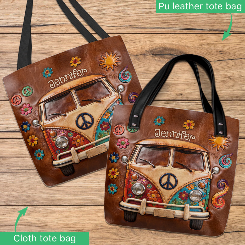 Floral Hippie Van - Personalized Hippie Tote Bag