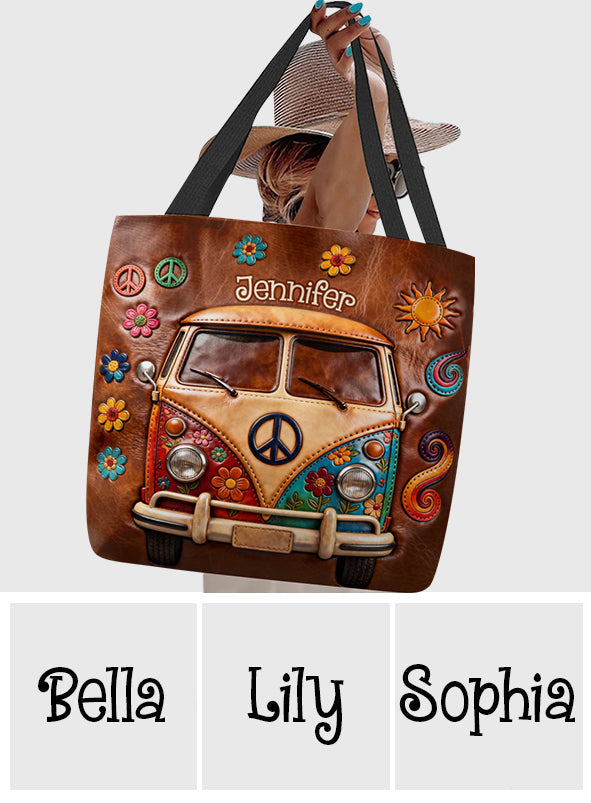 Floral Hippie Van - Personalized Hippie Tote Bag