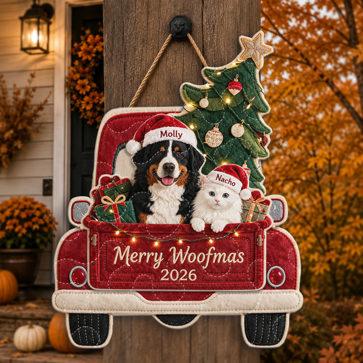 Merry Woofmas - Personalized Dog Quilted Door Hanger