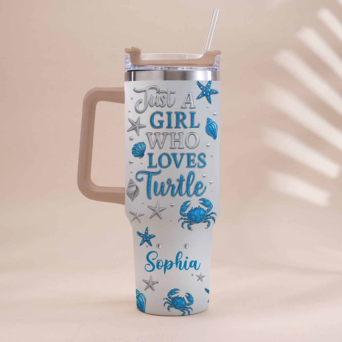 Just A Girl Who Loves Turtle - Personalized Turtle Tumbler With Handle