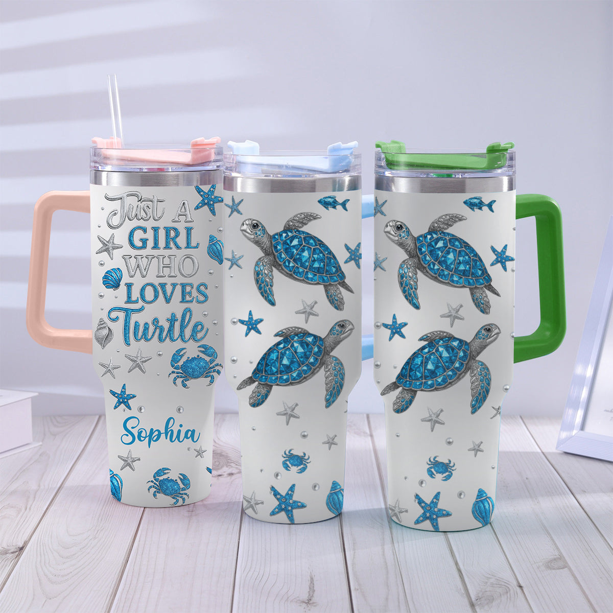 Just A Girl Who Loves Turtle - Personalized Turtle Tumbler With Handle
