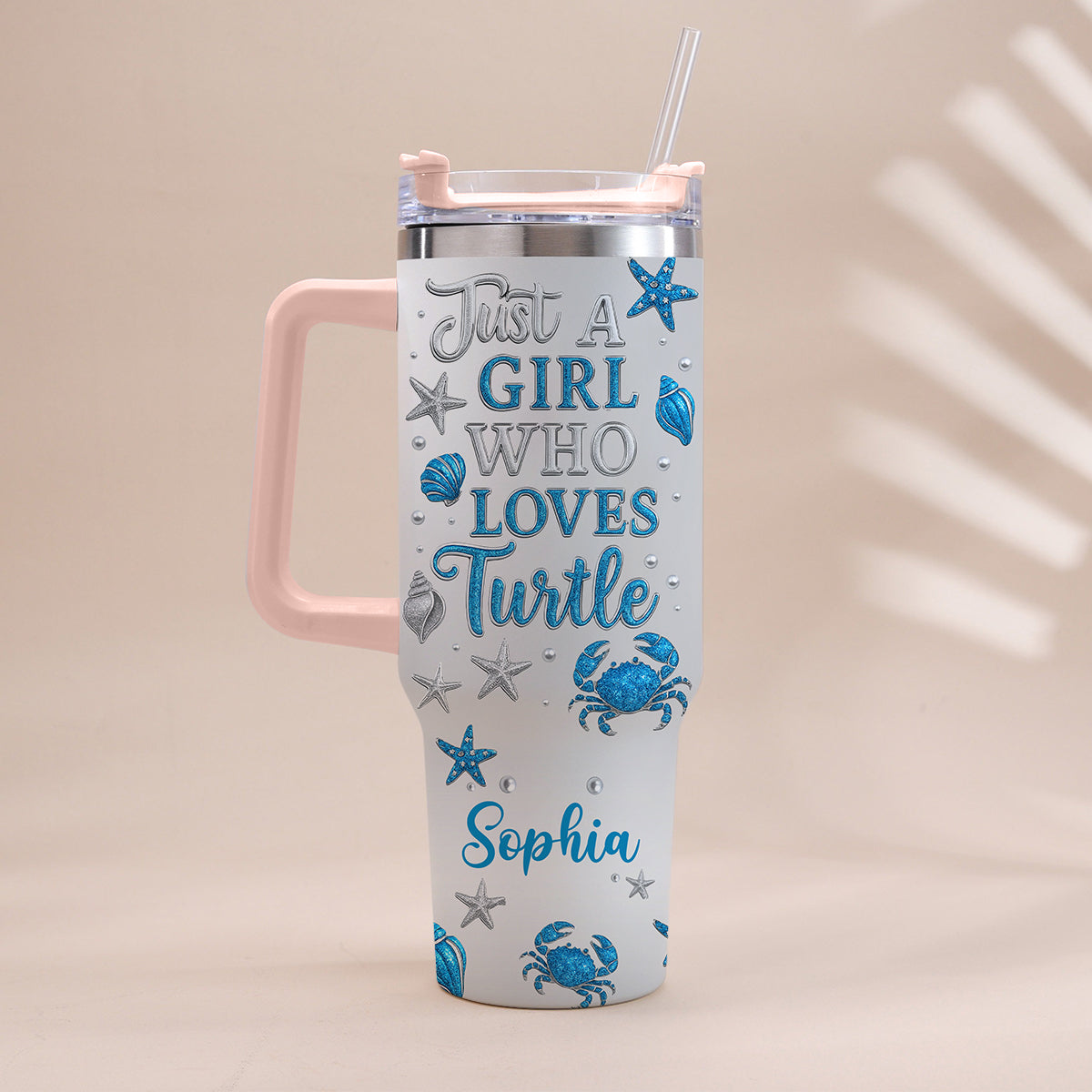 Just A Girl Who Loves Turtle - Personalized Turtle Tumbler With Handle