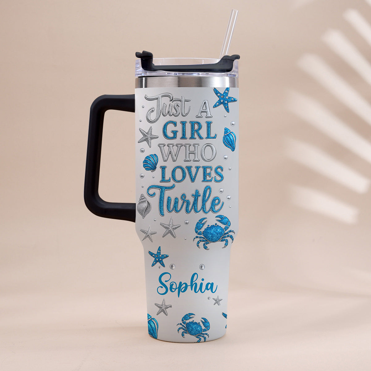 Just A Girl Who Loves Turtle - Personalized Turtle Tumbler With Handle