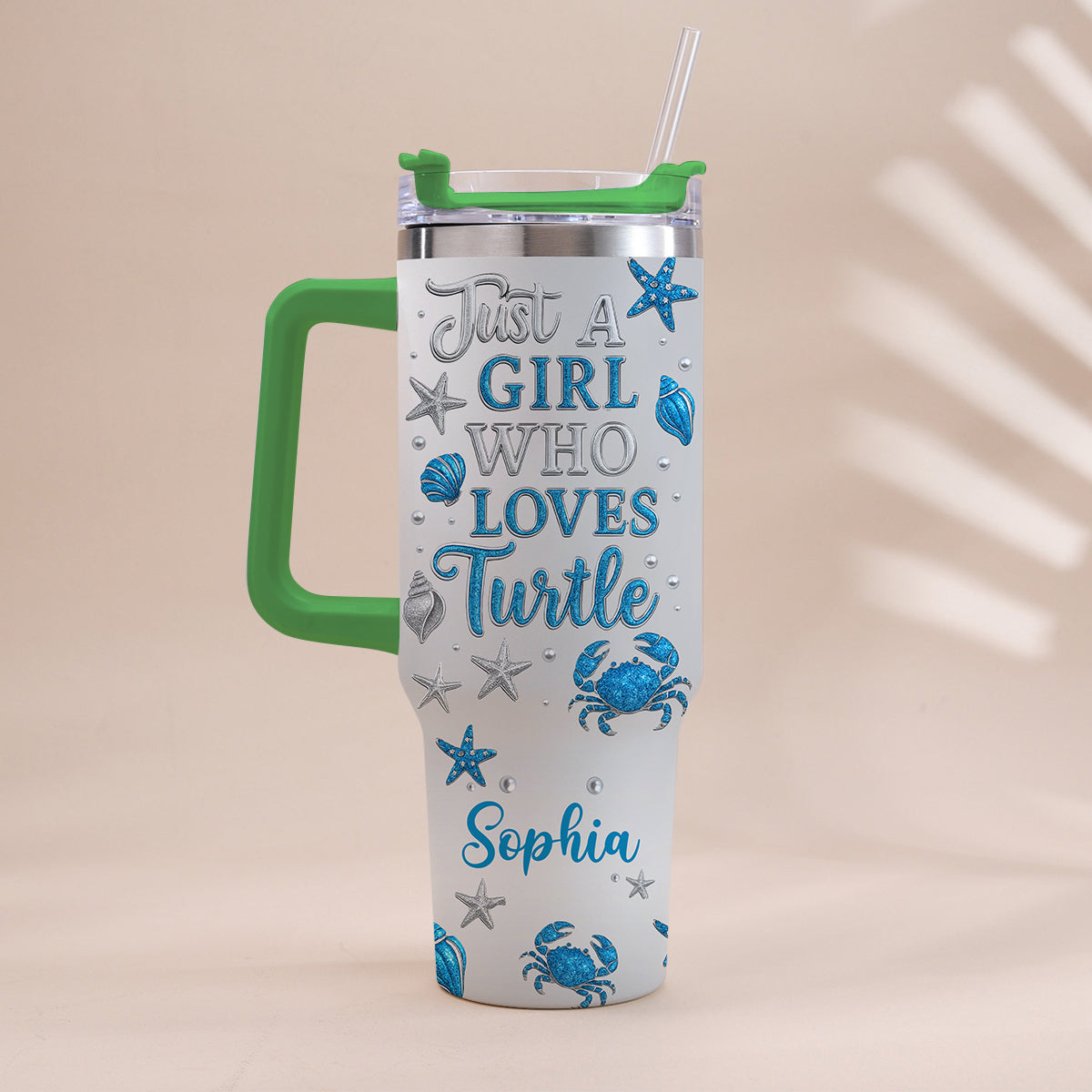 Just A Girl Who Loves Turtle - Personalized Turtle Tumbler With Handle