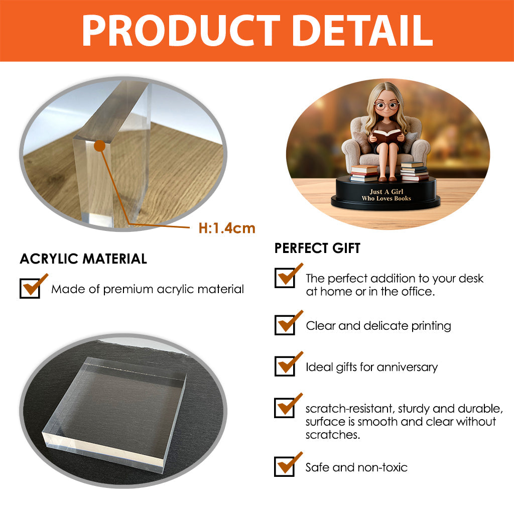 Just A Girl Who Loves Books - Personalized Book Custom Shaped Acrylic Plaque