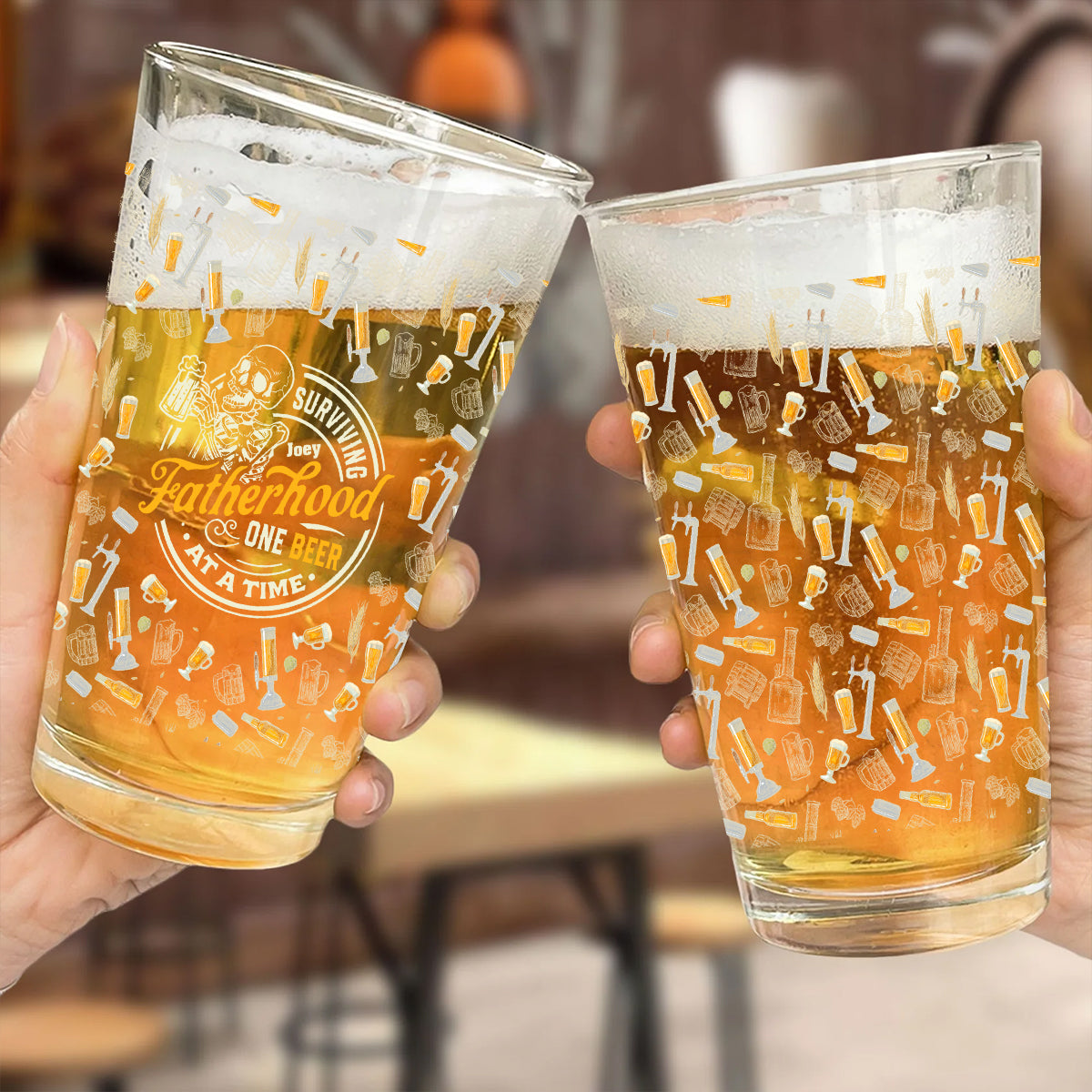 Surviving Fatherhood One Beer At A Time - Personalized Father Beer Glass