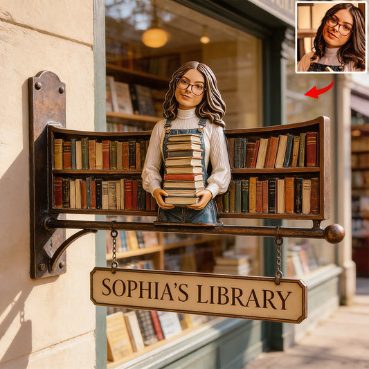 Custom Any Photo Book Lovers Bookstore/Library - Personalized Book Wooden Wall Mount Sign
