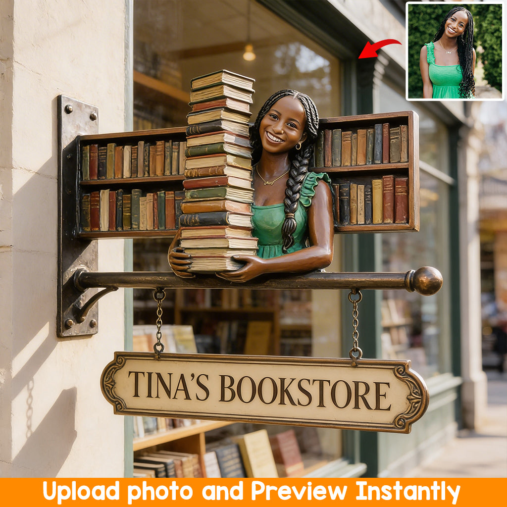 Custom Any Photo Book Lovers Bookstore/Library - Personalized Book Wooden Wall Mount Sign