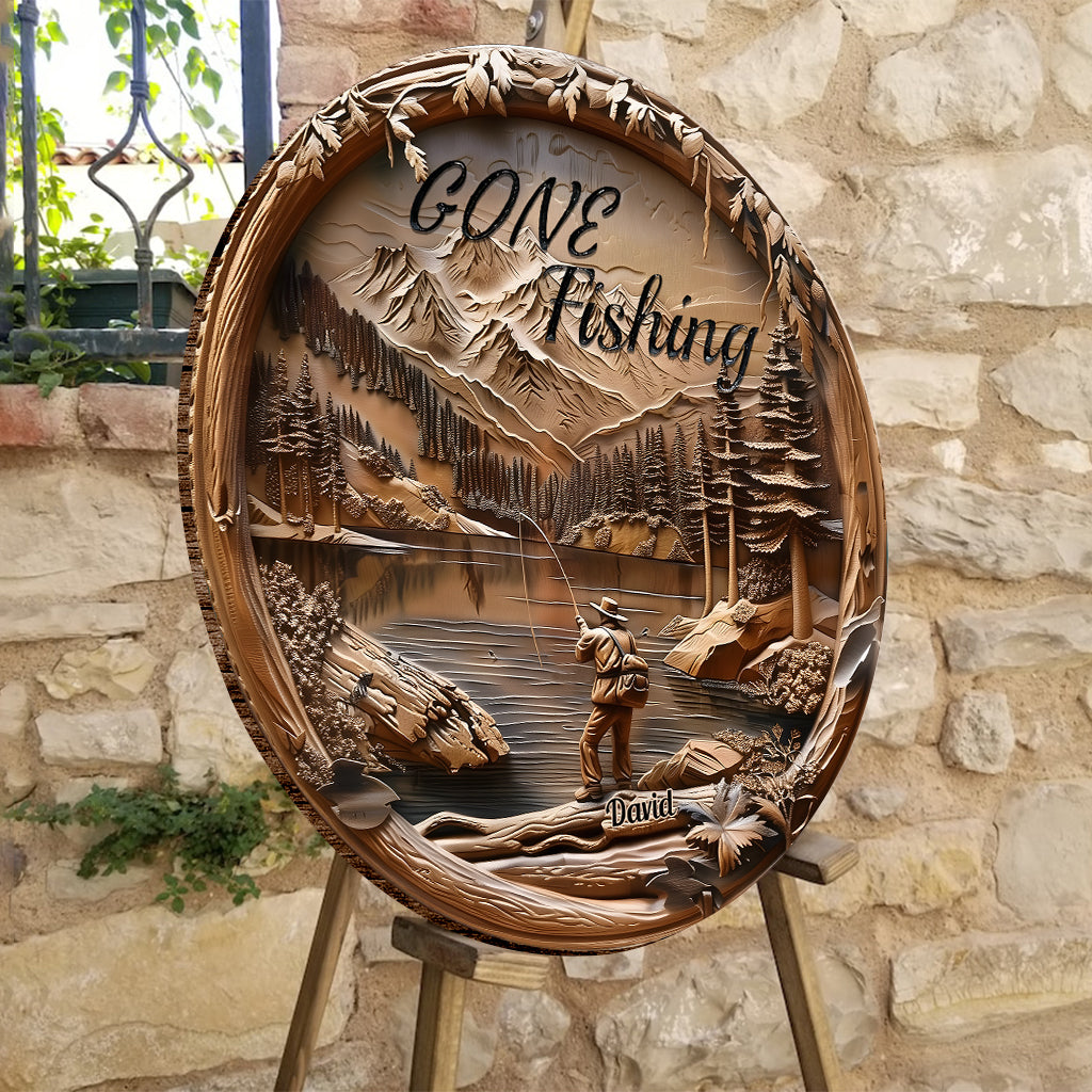 Gone Fishing - Personalized Fishing Round Wood Sign