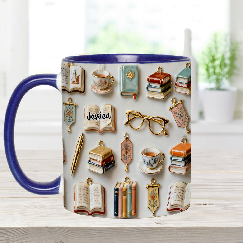 Einfach ein Mädchen, das Bücher liebt – Personalisierte Tasse und Untersetzer mit Buchmotiv