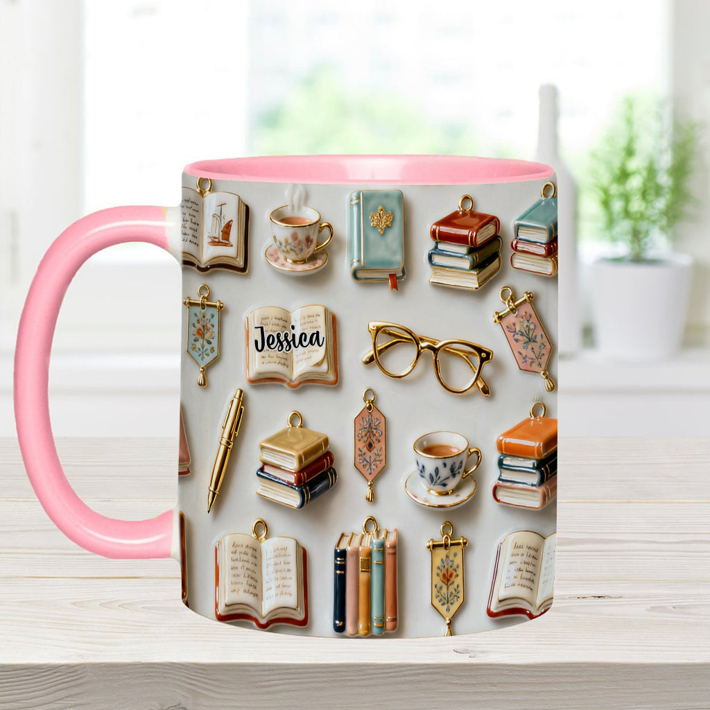 Einfach ein Mädchen, das Bücher liebt – Personalisierte Tasse und Untersetzer mit Buchmotiv