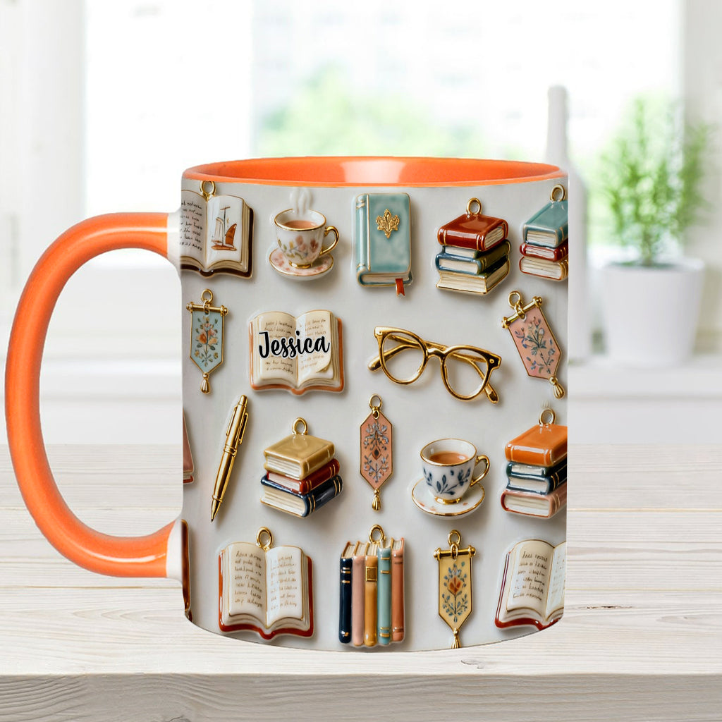Einfach ein Mädchen, das Bücher liebt – Personalisierte Tasse und Untersetzer mit Buchmotiv