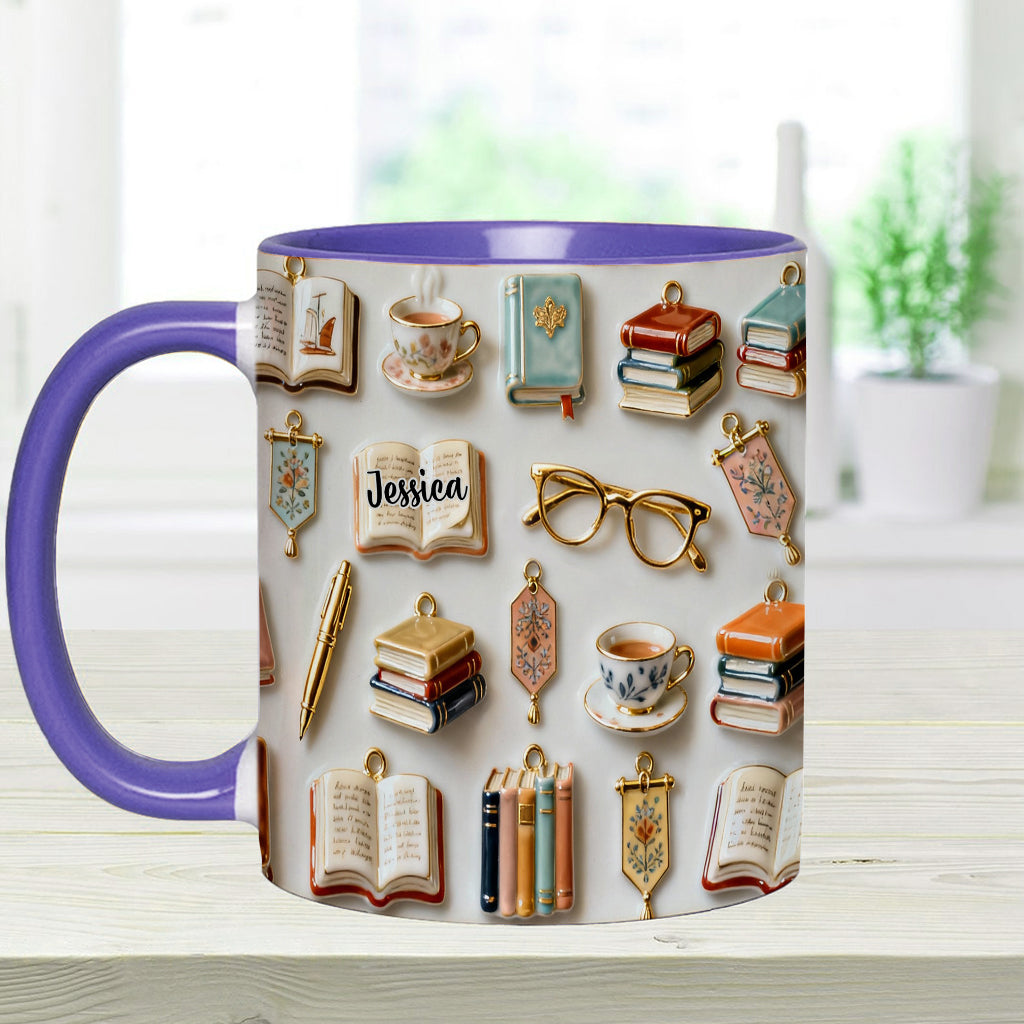 Einfach ein Mädchen, das Bücher liebt – Personalisierte Tasse und Untersetzer mit Buchmotiv