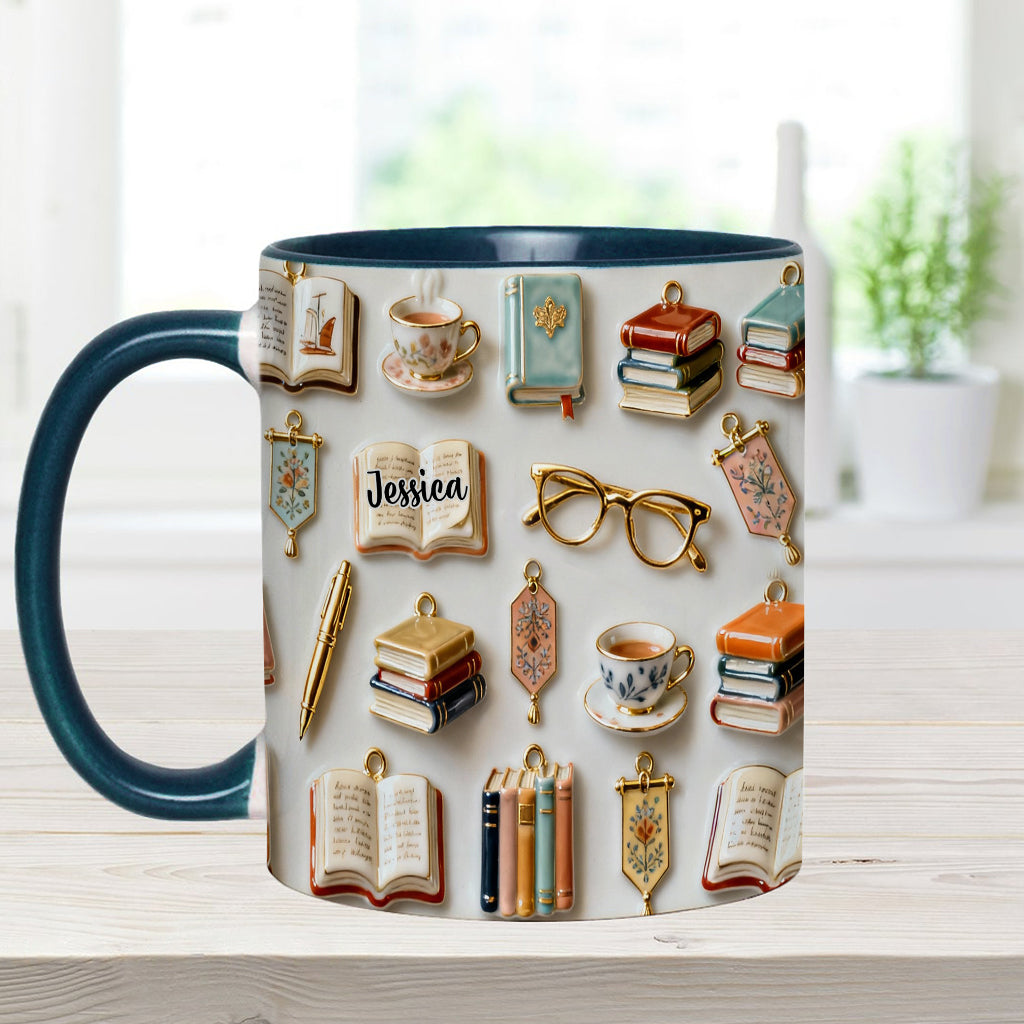 Einfach ein Mädchen, das Bücher liebt – Personalisierte Tasse und Untersetzer mit Buchmotiv