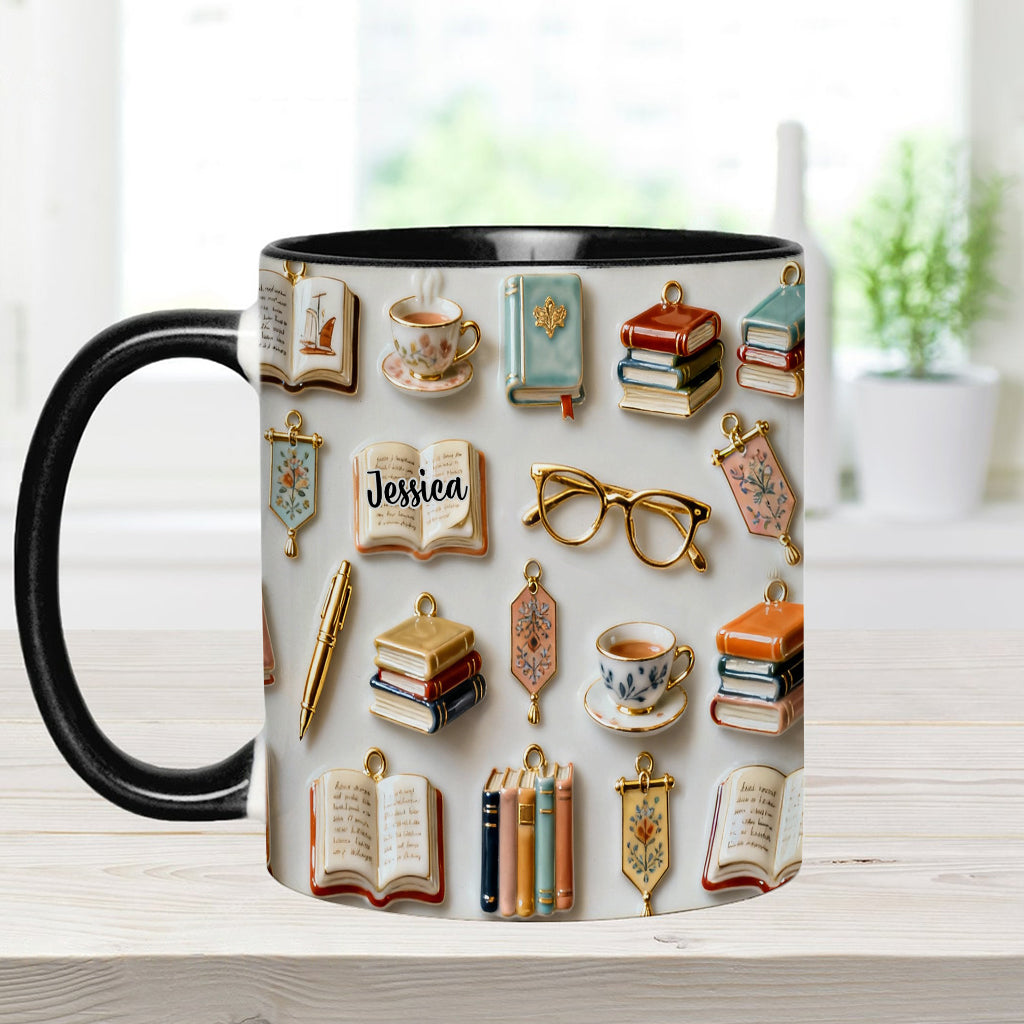 Einfach ein Mädchen, das Bücher liebt – Personalisierte Tasse und Untersetzer mit Buchmotiv