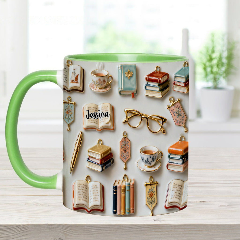 Einfach ein Mädchen, das Bücher liebt – Personalisierte Tasse und Untersetzer mit Buchmotiv