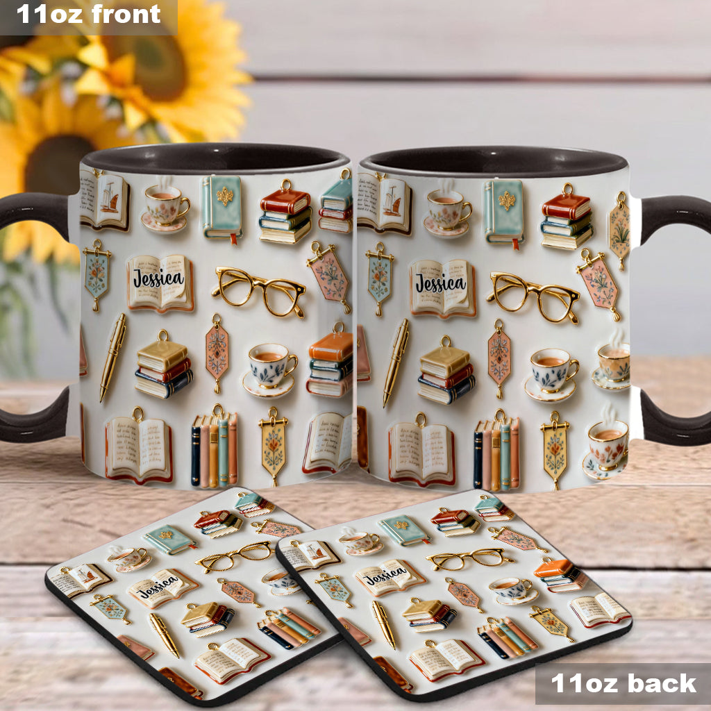Einfach ein Mädchen, das Bücher liebt – Personalisierte Tasse und Untersetzer mit Buchmotiv