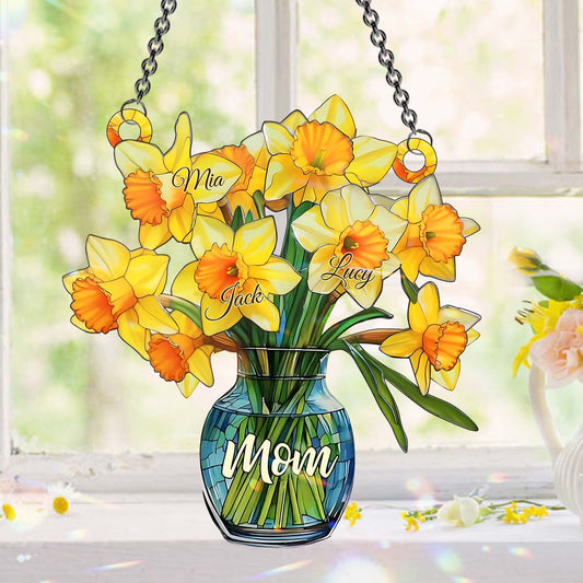 Mom’s Blossom - Personalized Mother Window Hanging Suncatcher Ornament