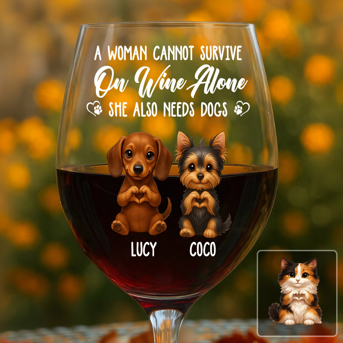 A Woman Cannot Survive On Wine Alone She Also Needs Dog/ Cat - Personalized Dog Wine Glass With Long Stem
