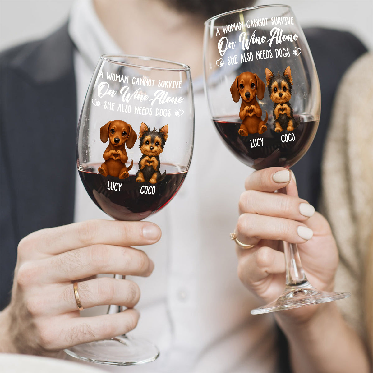 A Woman Cannot Survive On Wine Alone She Also Needs Dog/ Cat - Personalized Dog Wine Glass With Long Stem