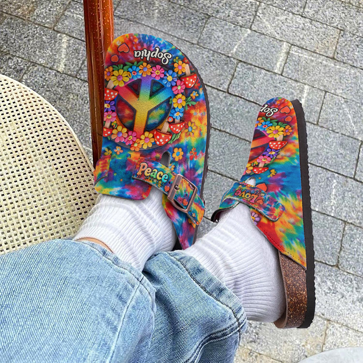 Style hippie, paix et amour hippie - Sabots hippies personnalisés avec soutien de la voûte plantaire