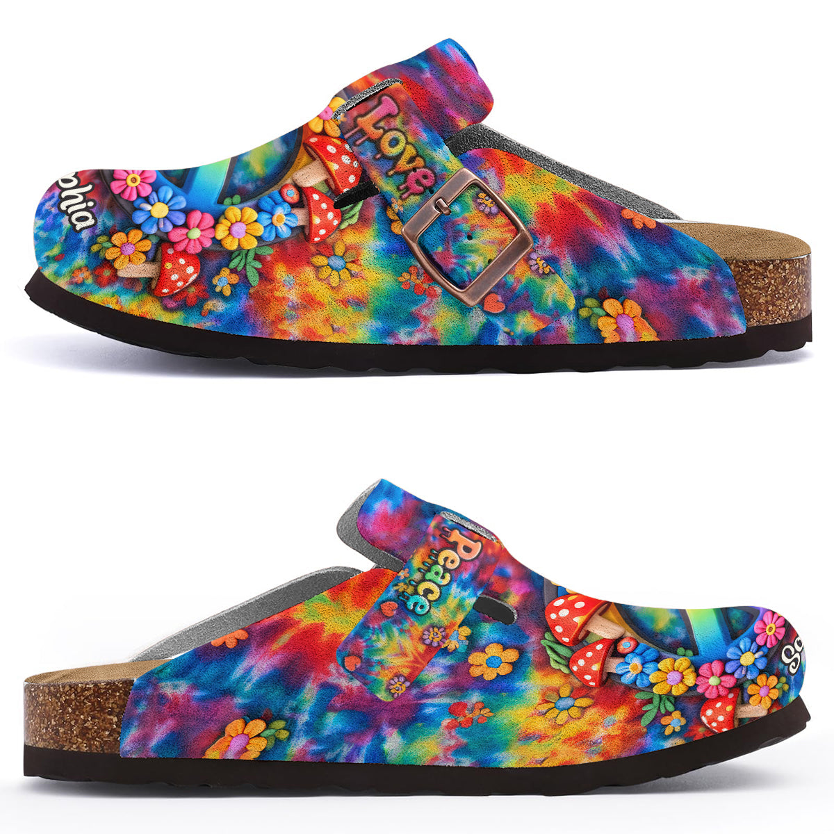 Style hippie, paix et amour hippie - Sabots hippies personnalisés avec soutien de la voûte plantaire