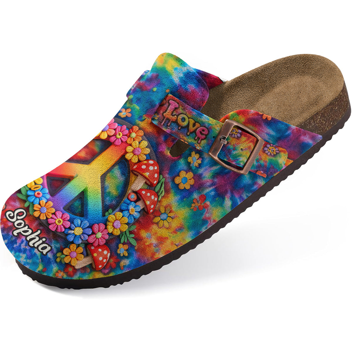 Style hippie, paix et amour hippie - Sabots hippies personnalisés avec soutien de la voûte plantaire