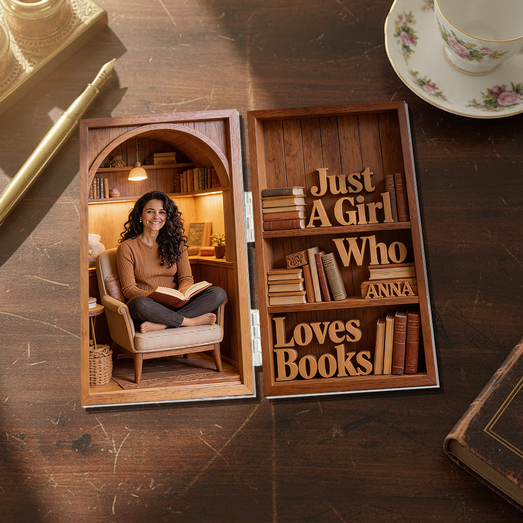 Einfach ein Mädchen, das Bücher liebt – personalisiertes Acryl-Diptychon aus einem Buch