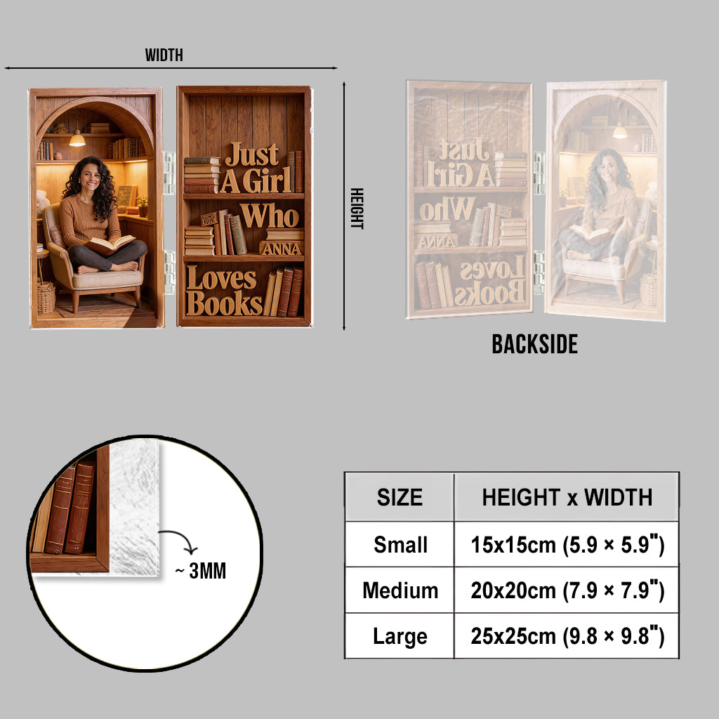 Einfach ein Mädchen, das Bücher liebt – personalisiertes Acryl-Diptychon aus einem Buch