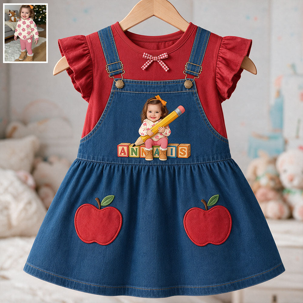 Geschenk zum Schulanfang für Mädchen/Tochter/Enkelin... - Personalisierbares Rüschensleeve-Kleid für Kinder