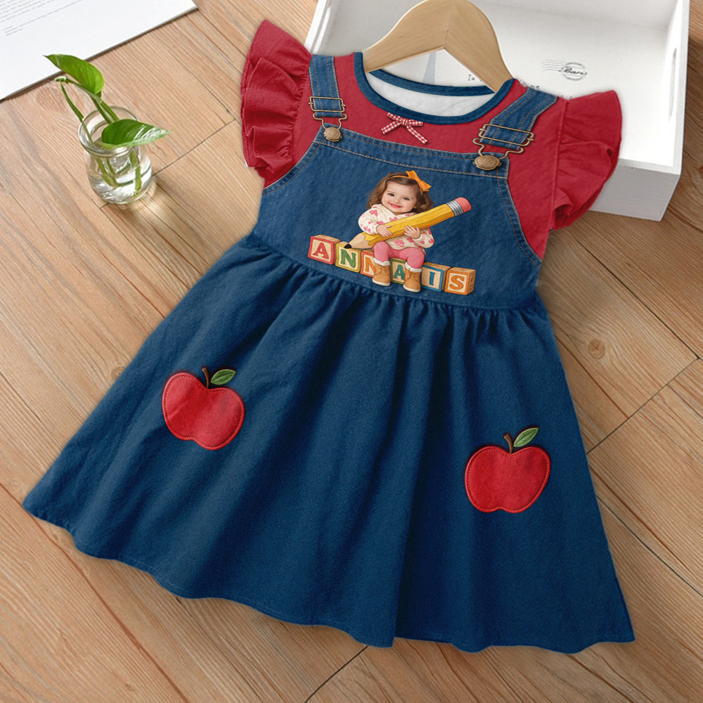 Geschenk zum Schulanfang für Mädchen/Tochter/Enkelin... - Personalisierbares Rüschensleeve-Kleid für Kinder