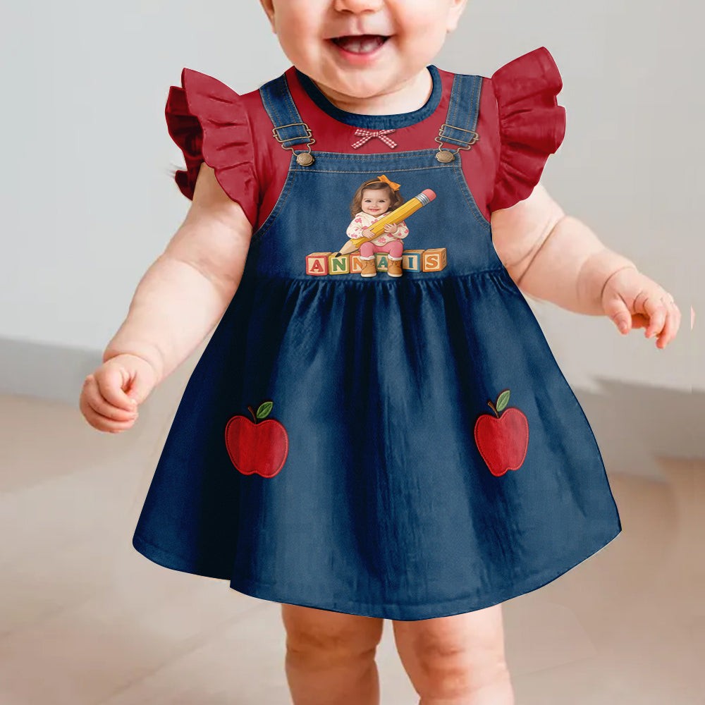 Geschenk zum Schulanfang für Mädchen/Tochter/Enkelin... - Personalisierbares Rüschensleeve-Kleid für Kinder