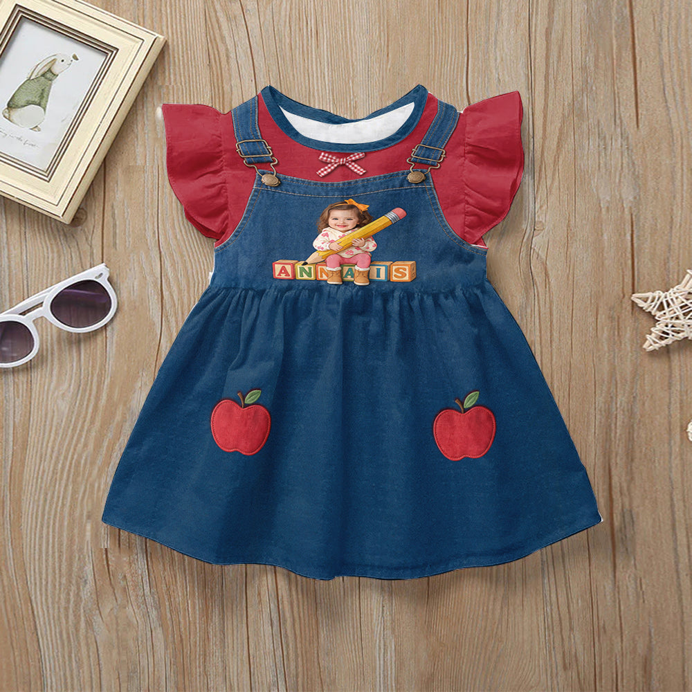 Geschenk zum Schulanfang für Mädchen/Tochter/Enkelin... - Personalisierbares Rüschensleeve-Kleid für Kinder