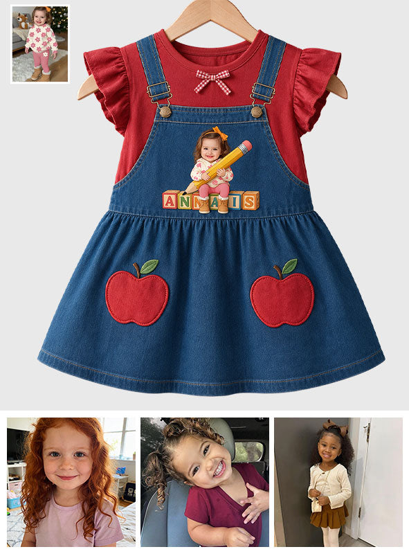 Geschenk zum Schulanfang für Mädchen/Tochter/Enkelin... - Personalisierbares Rüschensleeve-Kleid für Kinder