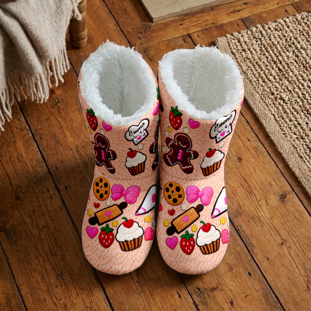 Baking Lovers Gift - Personalized Baking Faux Fur Boot Slippers