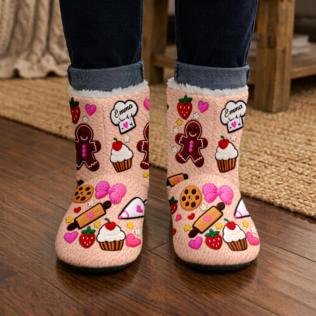 Baking Lovers Gift - Personalized Baking Faux Fur Boot Slippers