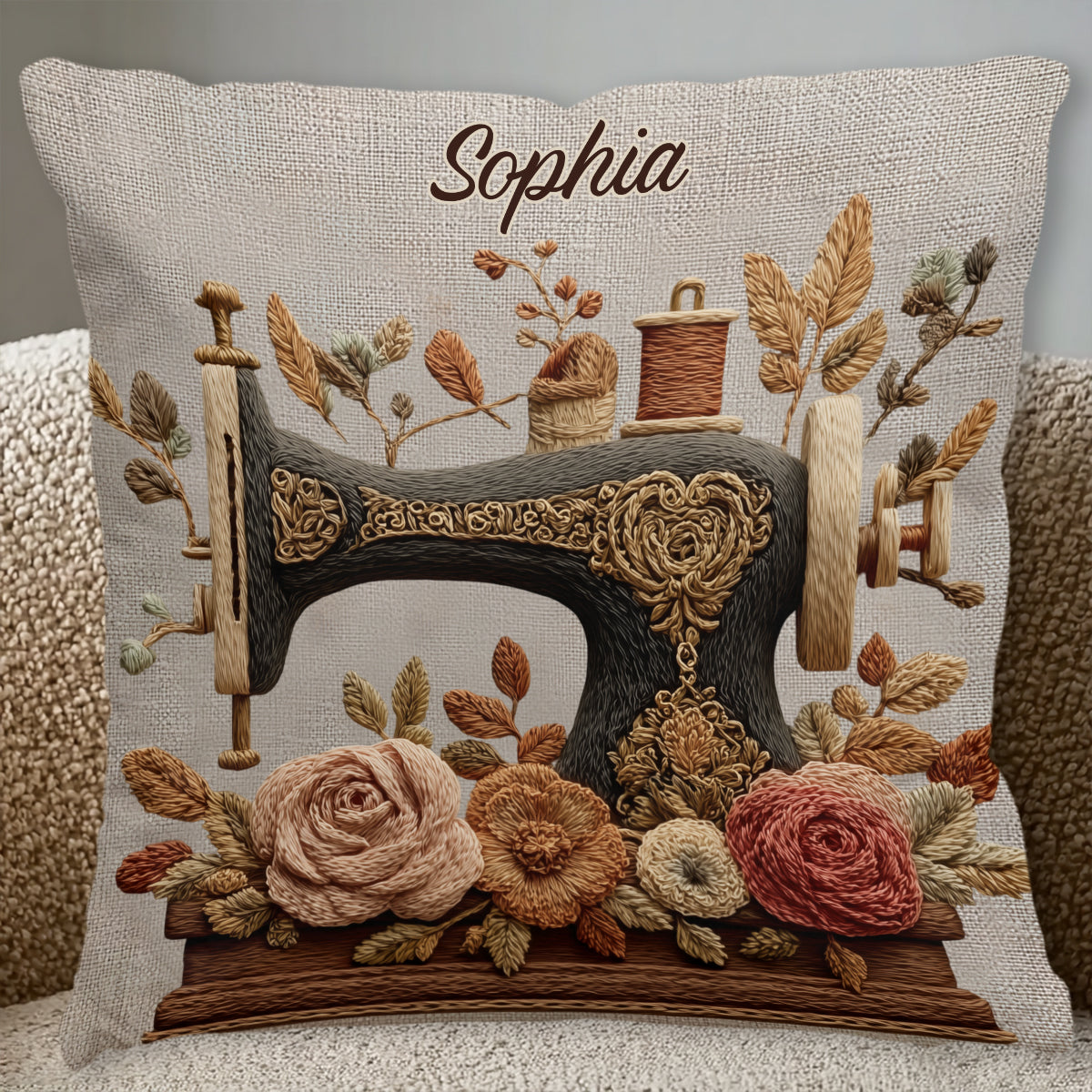 J'adore coudre - Coussin décoratif personnalisé sur le thème de la couture